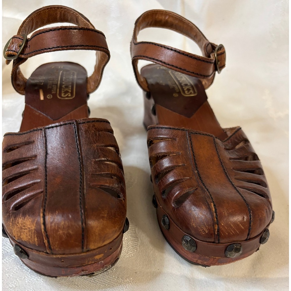 Clarks Women's Brown Leather Clog Mules with Ankle Strap